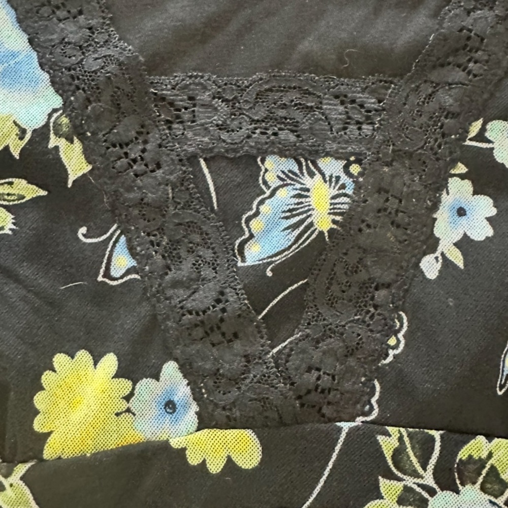 Apt 9 Bell Sleeve Black Tunic With Floral Accents and Butterflies - Picture 3 of 6